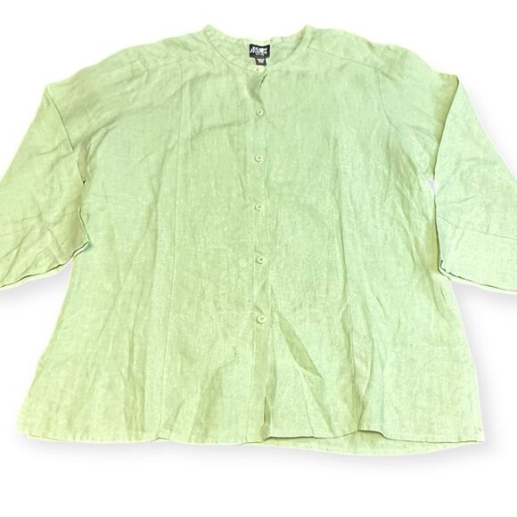 EILEEN FISHER Women’s Green Mandarin Collar 100% Linen Button-Up Shirt Petite Me - Picture 3 of 7